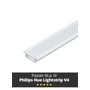 LightSolutions aluminiumsprofil til Philips Hue Lightstrip V4 med klik-på cover i hvid, vist på hvid baggrund.