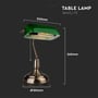 Illustration af V-TAC bordlampens dimensioner: 260mm bredde, 360mm højde og 180mm base diameter.