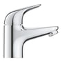 Grohe Swift Standhane XS i krom med et vandforbrug på 5,0 liter, vist fra siden på en hvid baggrund.