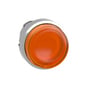 Top view af Schneider Electric ZB4BW153 orange lampetrykhoved med krom kant, 22mm diameter.