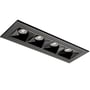 SG Armaturen Inspire R 150 downlight i sort aluminium med fire firkantede reflektorer og synlige LED-pærer.