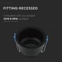V-TAC GU10 lampeholder forklaret som FITTING-RECESSED, kompatibel med GU10 & MR16 spots, med sort aluminiumsfinish.
