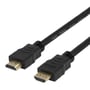 Detaljeret billede af HDMI-stikkene på et Deltaco High-Speed Flex kabel, der viser guldbelagte kontakter.