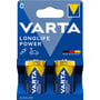 Varta Longlife Power C LR14 batterier, 1,5V, 2-pak. Batteripakken er blå med gult og blåt design, og viser tydeligt Varta logoet.