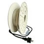 Gripo LED-strip på 25 meter spoles op på en hvid kabeltromle med monteret 230V stik og kabel.
