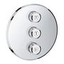 Grohtherm SmartControl Triple volume kontrol sæt i krom med tre drejeknapper til forskellige vandudgange, vist på hvid baggrund.
