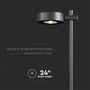 Nærbillede af V-TAC LED pullertlampe i elegant sort finish, viser det robuste aluminiumshus og 24 graders lysspredning.