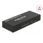DeLock HDMI UHD-splitter set fra siden med indikatorlamper og knapper samt markering af 4K ved 60 Hz.