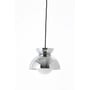 Elegant Butterfly metal pendel i krom finish med sort stofledning og E14 fatning, vist på hvid baggrund.