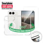 Grafik med transparent cover, skærmbeskyttelse og monteringsramme til 4smarts 360° Premium Protection Set til iPhone Ultra.