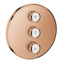 Grohe Grohtherm SmartControl triple volume kontrol sæt i kobber med tre greb og symboler for brusere.
