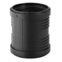 Geberit Silent PP skydemuffe i sort plast, 160 mm i diameter med indvendige gevind og ribber for bedre greb.