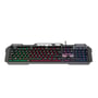 Deltaco DK130 gamingtastatur set på skrå fra venstre med farvet lys mellem de sorte taster.