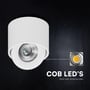 Hvid V-TAC LED-påbygningsspot med en indsat illustration af LED-chippen og dens lysende kerne.