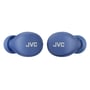 Frontvisning af to blå JVC Gumy Mini True Wireless earbuds side om side på en hvid baggrund.