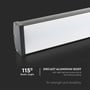 V-TAC lineær highbay med angivelse af 115° spredningsvinkel og detaljer om trykstøbt aluminiumskrop.