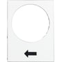 Schneider Electric ZB2BY4901 symbolskilt i hvid plast, 30x40 mm, med et sort venstrepil symbol og en cirkelåbning.