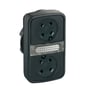 Schneider Electric dobbelttryk ZB5 LED i sort kunststof med to stikkontakter og et LED-lys på hvid baggrund.