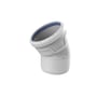 Wavin AS+ bøjning 110mm med 30 graders vinkel, lavet af grå PP-M materiale med en blå tætningsring.