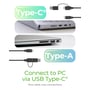 Grafik viser USB-C- og USB-A-stik samt tilslutning til en computer med det sorte ICY Box IB-201T-CU31-kabinet.