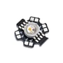 4x3 W high power RGBW LED-modul set skråt ovenfra, med lysdioder, linse og tilslutningsflader synlige.