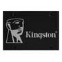 Kingston KC600 2,5" SATA SSD med 2048 GB ses lige forfra med sort kabinet og stort sølvfarvet logo.