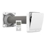 Hvid Klimair Unoklima XT-U Remote-ventilator med varmegenvinding, vist adskilt med vægrør og fjernbetjening.