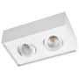 SG Armaturen Cube LED loftarmatur med to justerbare spots i hvid, vist med fokus på design og detaljer.