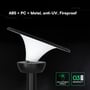 V-TAC Lotus LED-solcellehavelampe set skråt fra siden med den brede skærm vinklet over den sorte base.