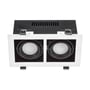 SpectrumLED Modern Day mini GU10 dobbelt indbygningsspot med hvid ramme set forfra, hvor de to drejelige spotringe ses.