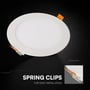 V-TAC rundt LED-indbygningspanel med synlige fjederclips, der holder panelet fast ved indbygning.