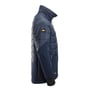 Snickers Workwear 1902 FlexiWork hybridjakke i navy/navymeleret, str. M, set fra siden med logo på ærmet og lynlåslomme.