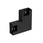 Wibe fladvinkel WGX-S LSU 130x72 i sort RAL9017/30, viser vinklens form og monteringshuller.