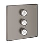 Grohe Grohtherm SmartControl ventiloverdel i børstet antracit med tre kontrolknapper med symboler til forskellige vandudløb.