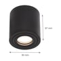 Målskitse af den sorte SpectrumLED Chloe LED-loftlampe med højde på 97 mm og diameter på 90 mm.