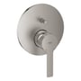 Grohe Lineare New etgrebsbatteri i børstet stål med rund vægplade og et enkelt greb.