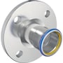 Geberit Mapress 35 mm flange RFG i rustfrit stål med blå og gul markeringsring, præsenteret med fire forborede huller.