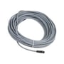 Detaljebillede af Schneider Electric sensorkabel XZCPV, der viser et M8 hun vinkelstik med 4 poler på et 10 meter gråt PVC-kabel.