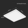 Målskitse af V-TAC LED-panel i ramme med angivet bredde og længde på 595 mm samt højde på 33,5 mm.