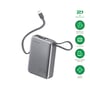 4smarts Pocket Dual Cord powerbank med indbygget kabel og display vises i en grafik med funktioner og ikoner.