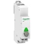 Schneider Electric Acti9 trykkontakt IPB med 1NC kontakt, 20A og 250V, vist med grøn lysdiode på hvid baggrund.