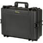 Lukket sort Raaco FlightCase 5 kuffert med håndtag og clips, fremstillet af robust PP-plast med IP67-certificering.