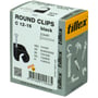 Tillex Clips C 12-16 til 12-16mm rør, 100 stk i sort. Kassen viser produktinformation og illustrationer af forskellige clips-typer.