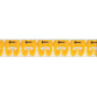Legrand CAB3 ledningsmærker i gul farve med sort 'T' mærke, designet til 0,5-1,5 mm² ledninger.
