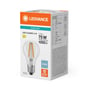 Ledvance LED standard VALUE filamentpære vises på emballagens forside sammen med specifikationer og E27-fatning.