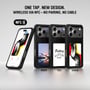 4smarts E-Ink-cover til iPhone 17 Pro vist med tre forskellige displaymotiver og en telefon, der redigerer via NFC.
