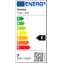 Energimærkat for Unison 3-trins dæmpbar globe LED-pære, der viser energiklasse G og 7 kWh/1000h forbrug.