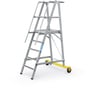 Zarges Safemaster Plus S platformstige med 8 trin, 2,1m platformhøjde og stabilisator med gule hjul med bremse.