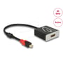 DeLock aktiv mini DisplayPort 1.4 til HDMI-adapter med begge stik synlige; understøtter 4K ved 60 Hz.