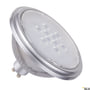 SLV QPAR111 GU10 LED-lyskilde i sølvfarvet metal og hvidt frontglas med synlige LED-dioder og en 40° spredningsvinkel.